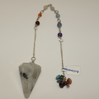 Moonstone (hexagonal) Pendulum with Chakra Stone Charms