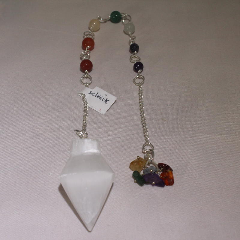 Selenite Pendulum with Chakra Charm